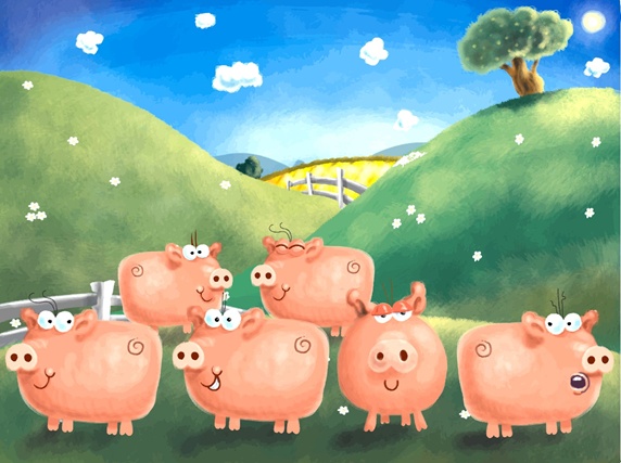Happy pigs in field