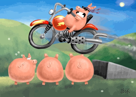 Pig doing stunts on motorcycle