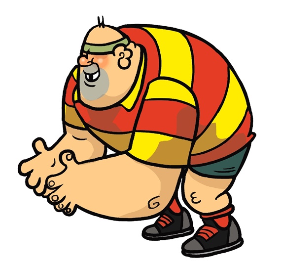 Man in striped t-shirt exercising