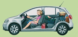 Cutaway of car showing storage space for family travelling with baby