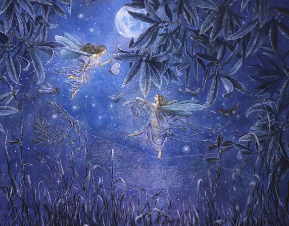 Fairies in garden at night