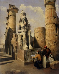 Artist drawing pharaoh statue in Egypt by Bob Venables