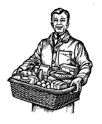 Man holding shopping in wicker basket