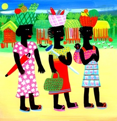 Three women with baskets on heads