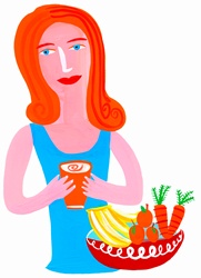 Woman drinking healthy juice from fruit and vegetables