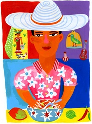 Portrait of man in sombrero with food