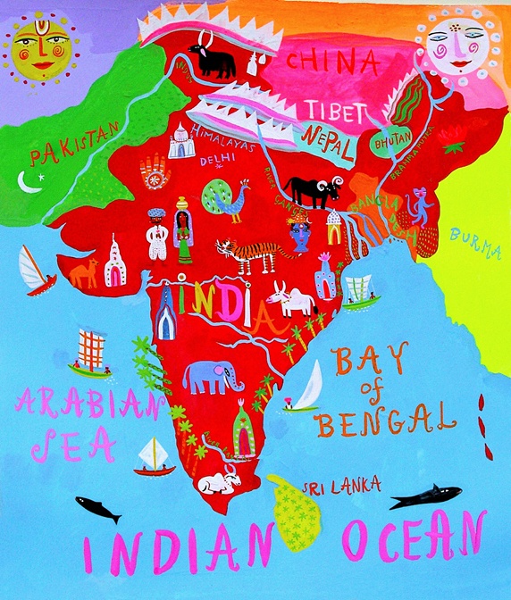 Map of India with Indian culture and wildlife