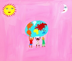 Children holding the globe