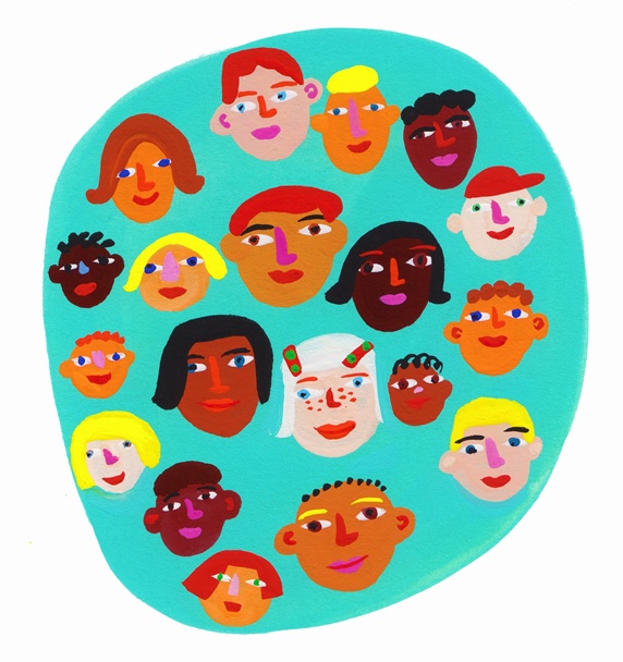 Circle containing lots of children's faces