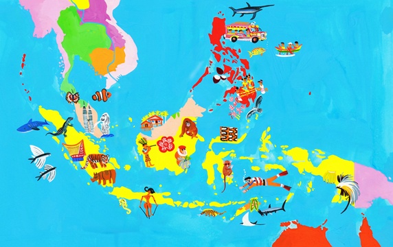 Illustrated map of Southeast Asia