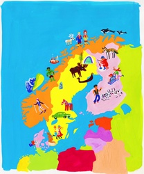 Illustrated map of Scandinavia