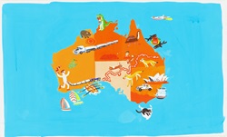 Shape of Australia with australian symbols