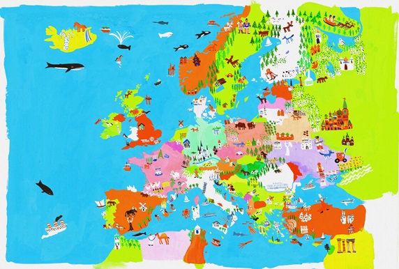 Illustrated map of European culture and wildlife