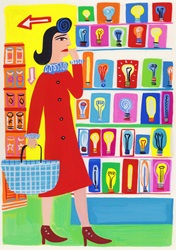 Confused woman shopping for light bulb