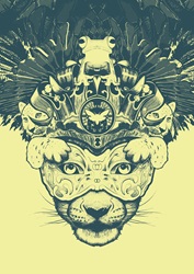 Portrait of big cat wearing mask and crown