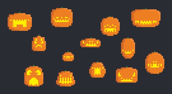 Various Pixelated Halloween Pumpkins