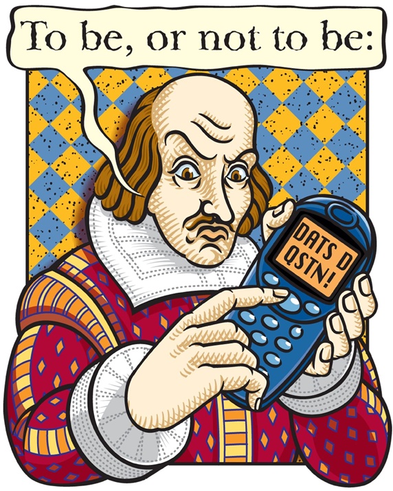 William Shakespeare with mobile phone