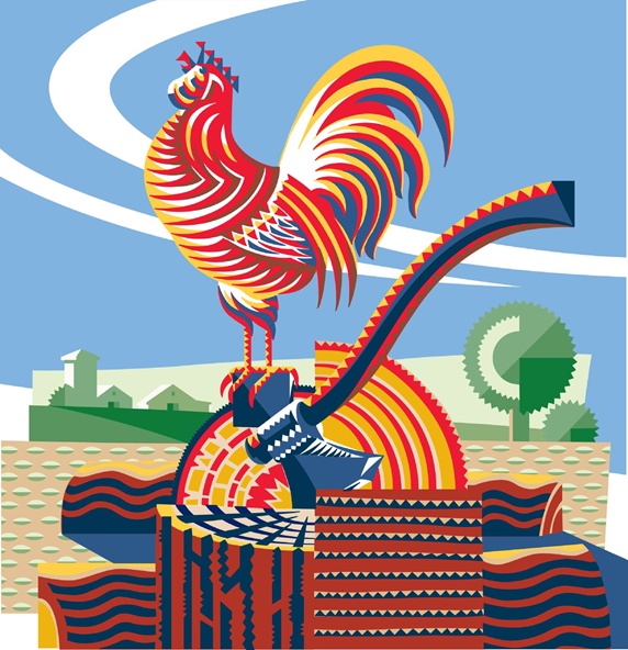 Multi colored patterned image of rooster