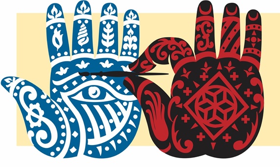 Painted hands in traditional pattern