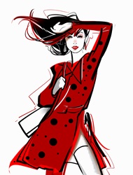 Fashion model posing in spotty red coat