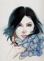 Portrait of brunette with blue butterflies