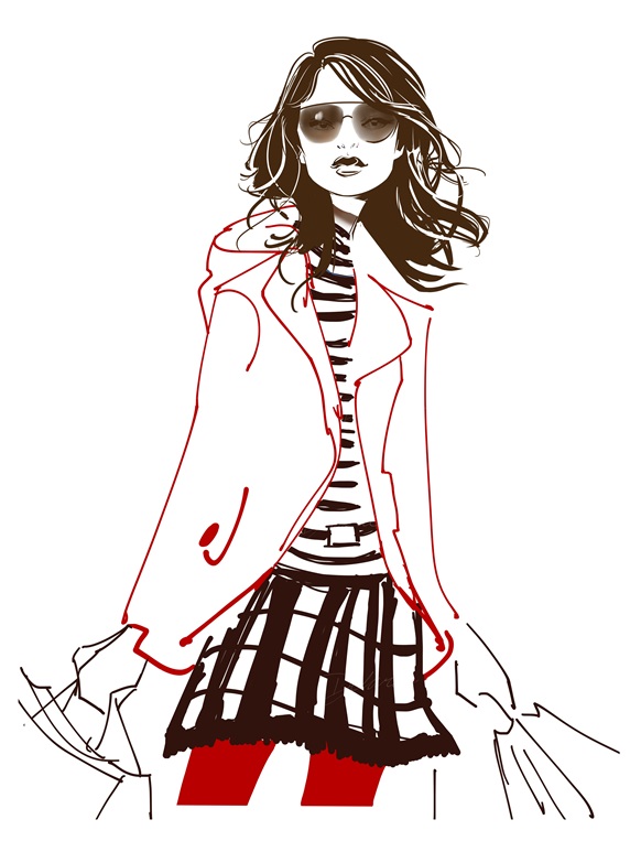 Portrait of young woman wearing sunglasses, jacket and mini skirt carrying shopping bags