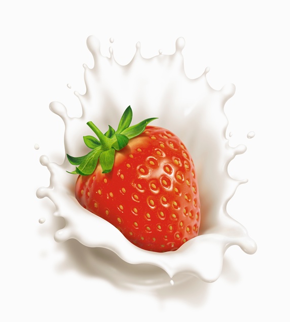 Fresh strawberry splashing in cream