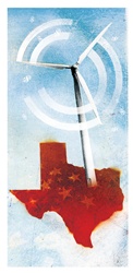 Wind turbine sticking into shape of Texas