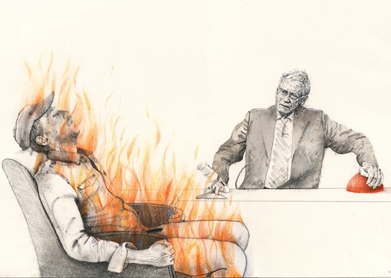 Man burning during talk show