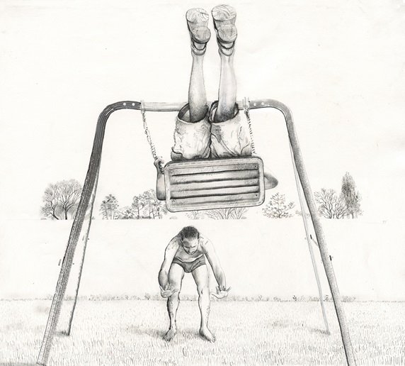 Person pushing other person on swing