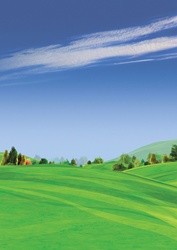 Tranquil green fields in scenic rolling landscape