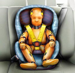 Child crash test dummy in car seat