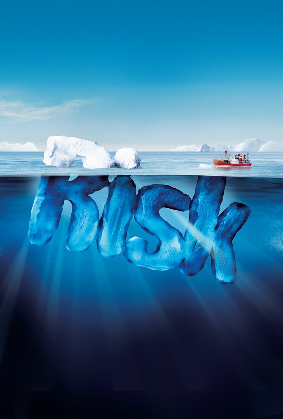 Boat approaching dangerous risk iceberg 