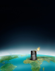 Burning fuse on Middle East oil barrel