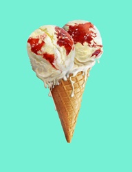 Ice cream cone with raspberry syrup