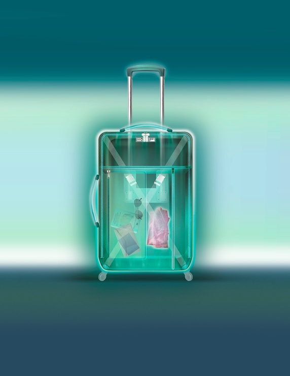 X-ray of wheeled suitcase,