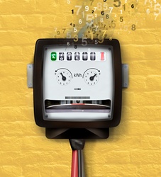 Angry anthropomorphic face on electric meter due to increasing cost of electricity