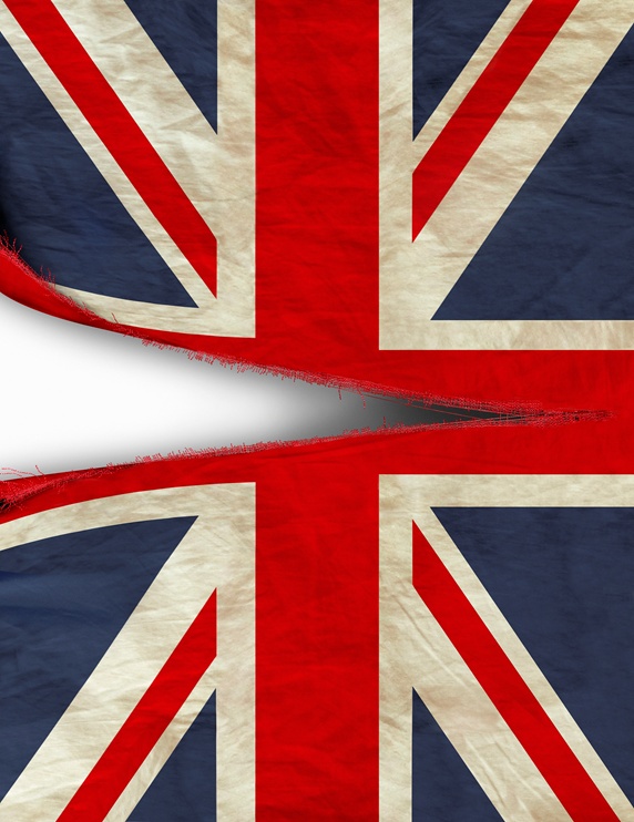 British Union Jack flag being ripped in half