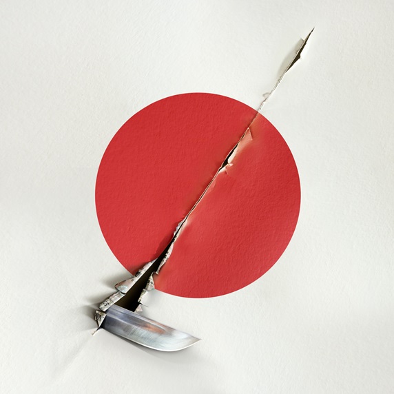 Knife cutting Japanese flag