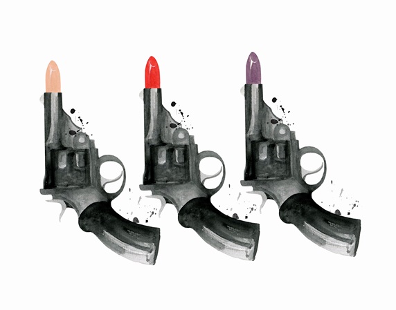 Row of guns with lipstick bullets