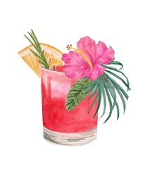 Cocktail with fresh fruit, herbs and flower