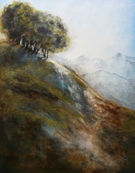 Painting of copse of trees on remote hillside