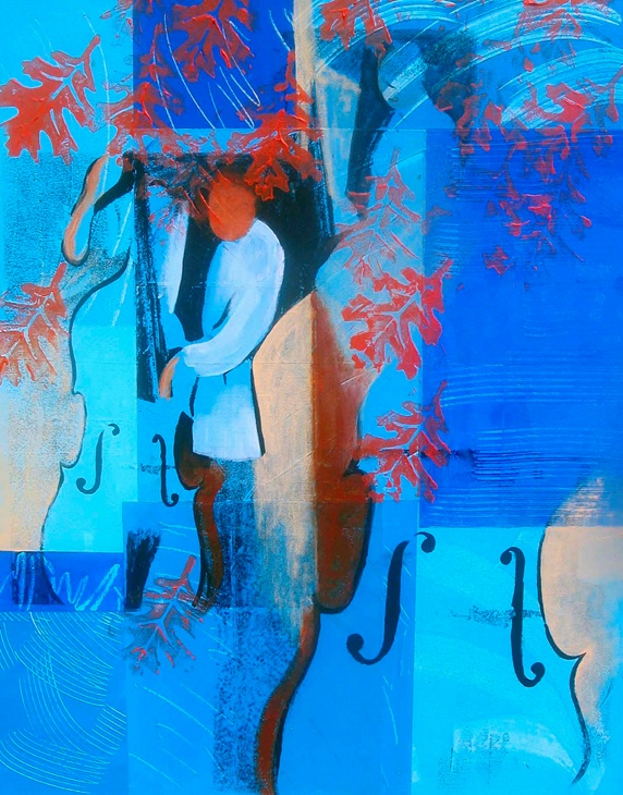 Abstract of man playing blues on double bass