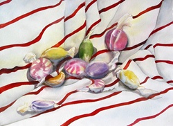 Candies on tablecloth