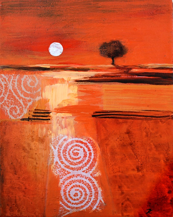 Abstract red landscape at sunset