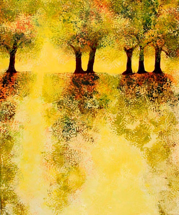 Autumn trees in yellow landscape