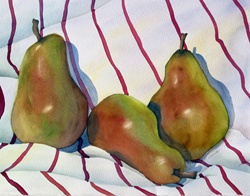 Pears on tablecloth