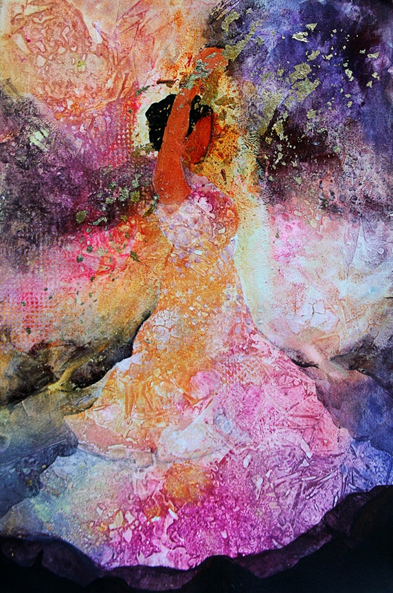 Flamenco dancer in abstract pattern