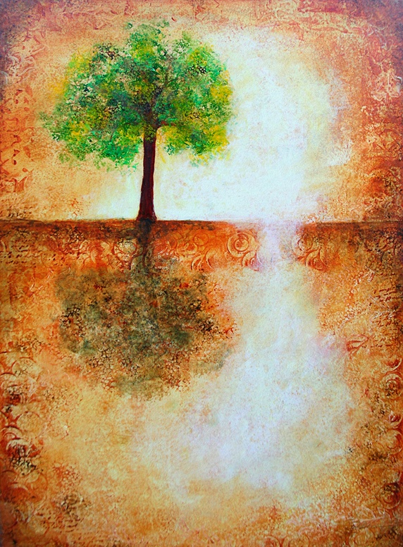 Single tree in abstract landscape