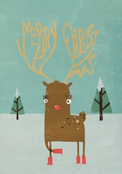 Red nose reindeer with Merry Christmas antlers